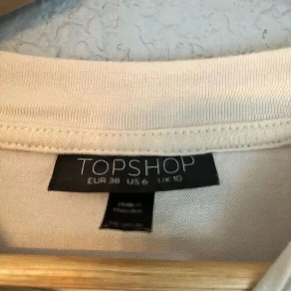 Topshop Womens LongSleeve Mini Tie Dress Size 6 Cream Stretch Oversized - Picture 2 of 3